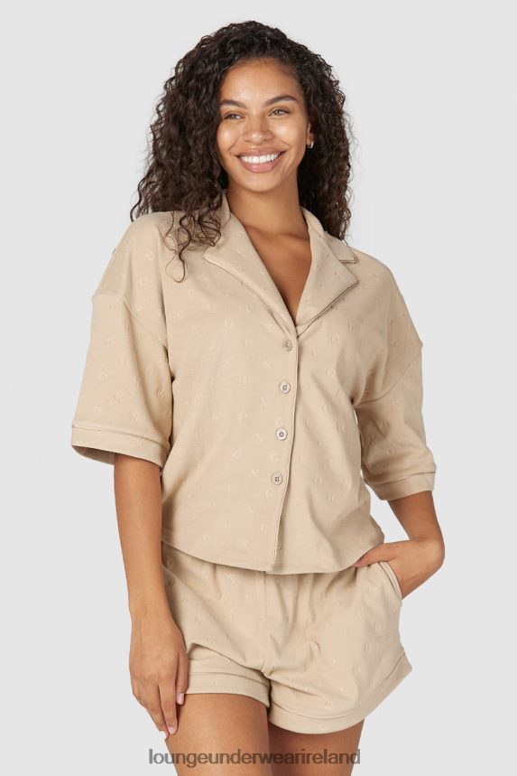 Lounge Apparel Women Luxury Embossed Pajama Shirt F2H42Z955 Mink