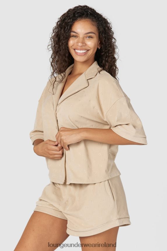 Lounge Apparel Women Luxury Embossed Pajama Shirt F2H42Z955 Mink