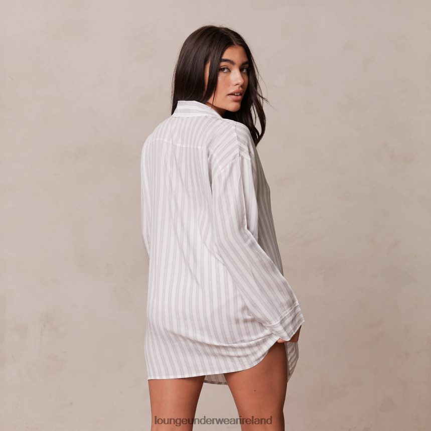 Lounge Apparel Women Pinstripe Oversized Pyjama Shirt & Briefs Set F2H42Z945 Frost
