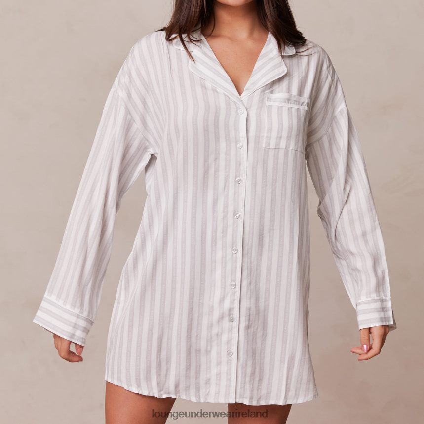 Lounge Apparel Women Pinstripe Oversized Pyjama Shirt & Briefs Set F2H42Z945 Frost