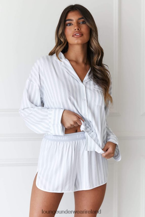 Lounge Apparel Women Pinstripe Pyjama Shirt & Shorts Set F2H42Z966 Frost