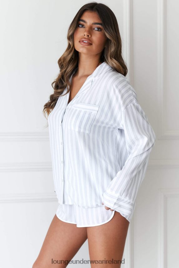 Lounge Apparel Women Pinstripe Pyjama Shirt & Shorts Set F2H42Z966 Frost
