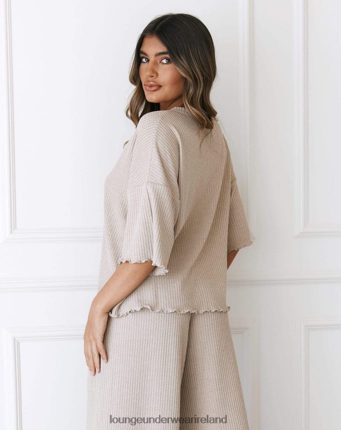 Lounge Apparel Women Soft Waffle Pajama Top F2H42Z918 Mink