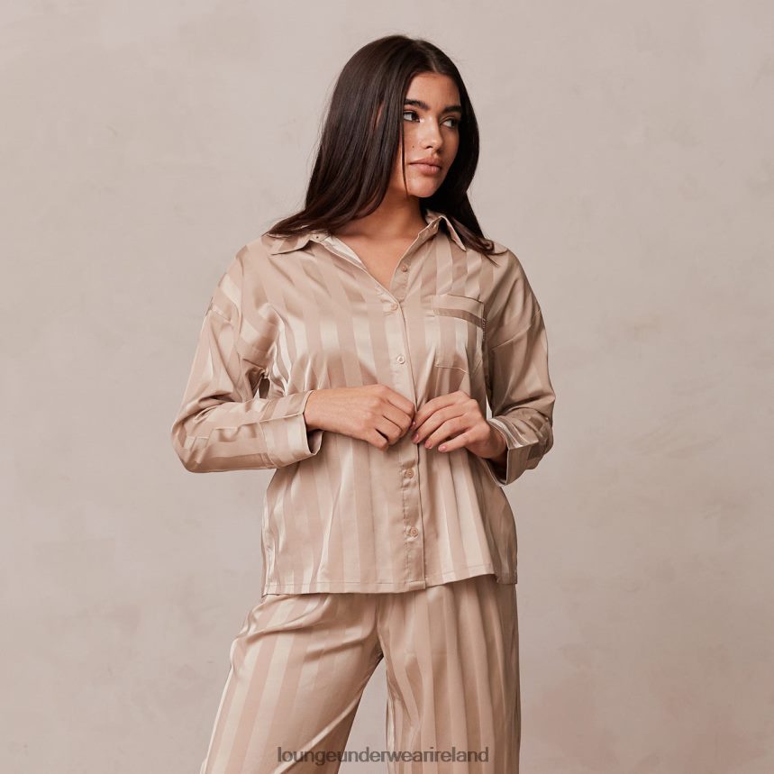 Lounge Apparel Women Striped Satin Pajama Shirt F2H42Z923 Mink