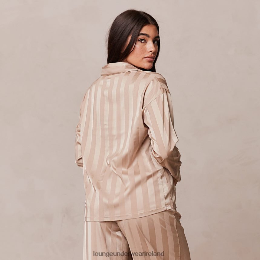 Lounge Apparel Women Striped Satin Pajama Shirt F2H42Z923 Mink