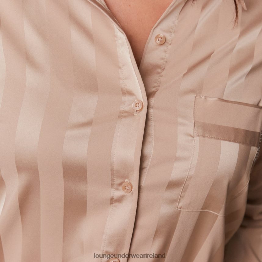 Lounge Apparel Women Striped Satin Pajama Shirt F2H42Z923 Mink