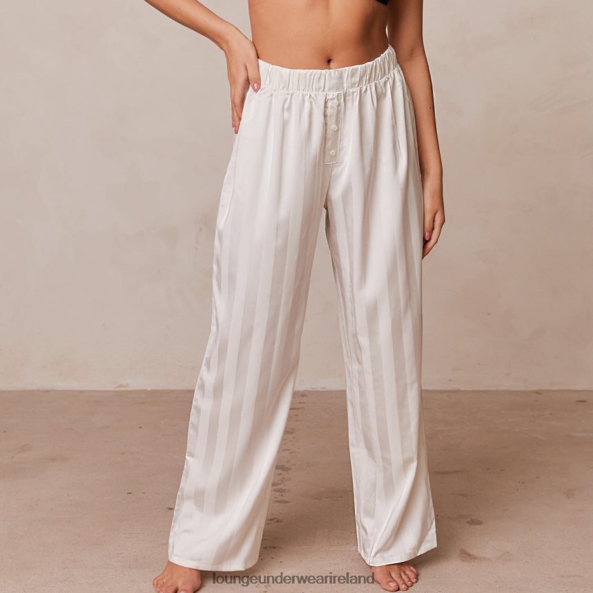 Lounge Apparel Women Striped Satin Pajama Trousers F2H42Z939 Pearl