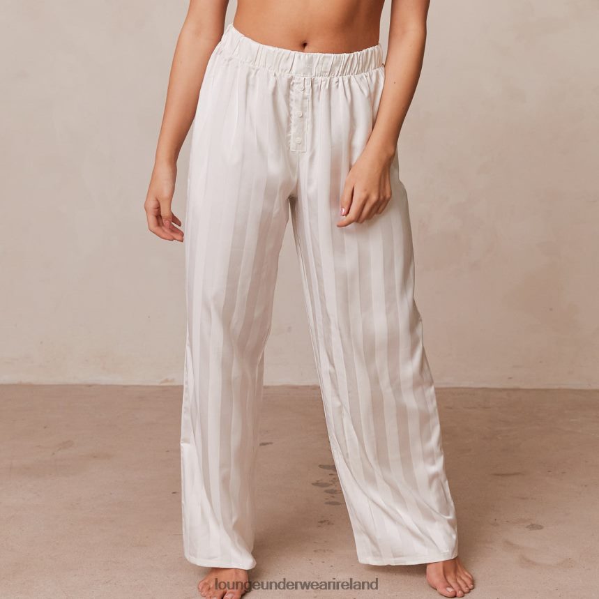 Lounge Apparel Women Striped Satin Pajama Trousers F2H42Z939 Pearl