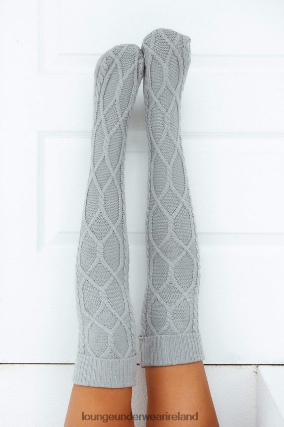 Lounge Apparel Women Knee-High Cosy Knitted Socks F2H42Z915 Grey