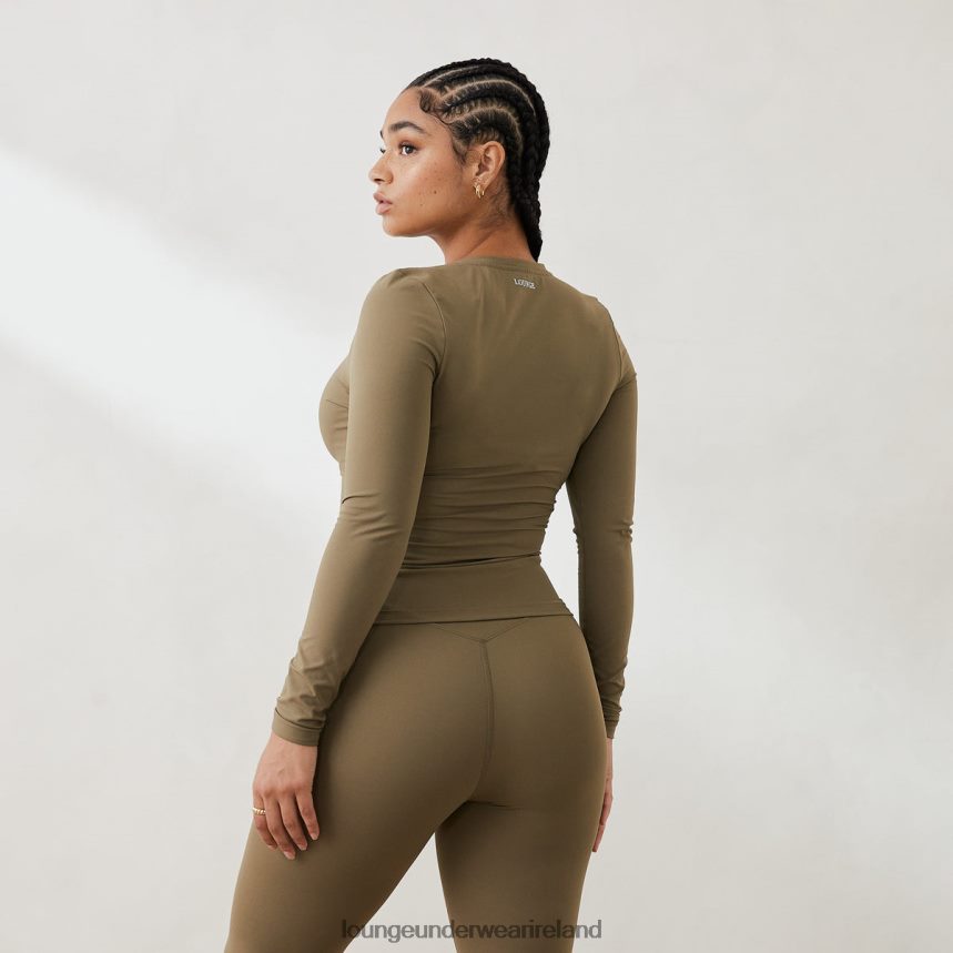 Lounge Apparel Women Essential Long Sleeve Zip-Up Top F2H42Z851 Olive