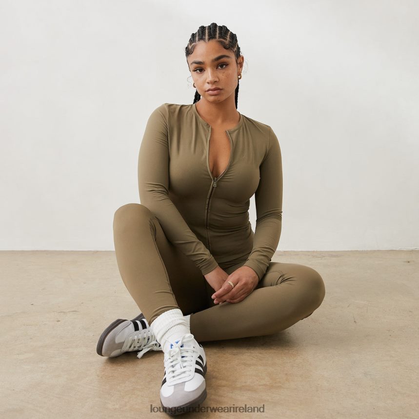 Lounge Apparel Women Essential Long Sleeve Zip-Up Top F2H42Z851 Olive