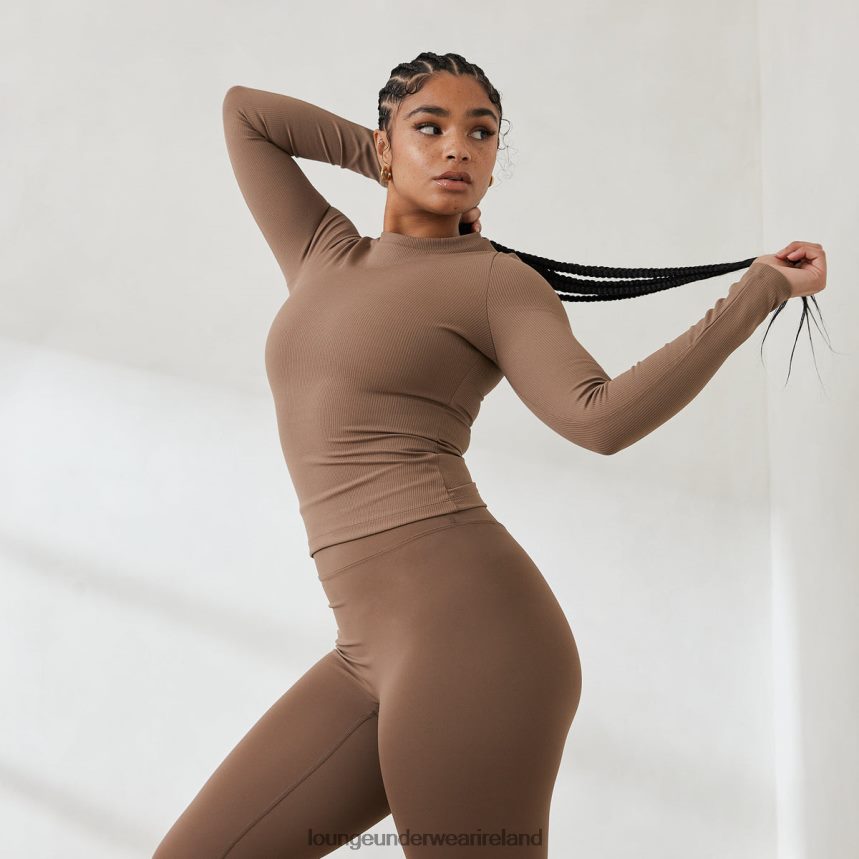 Lounge Apparel Women Essential Ribbed Long Sleeve Top F2H42Z843 Coffee