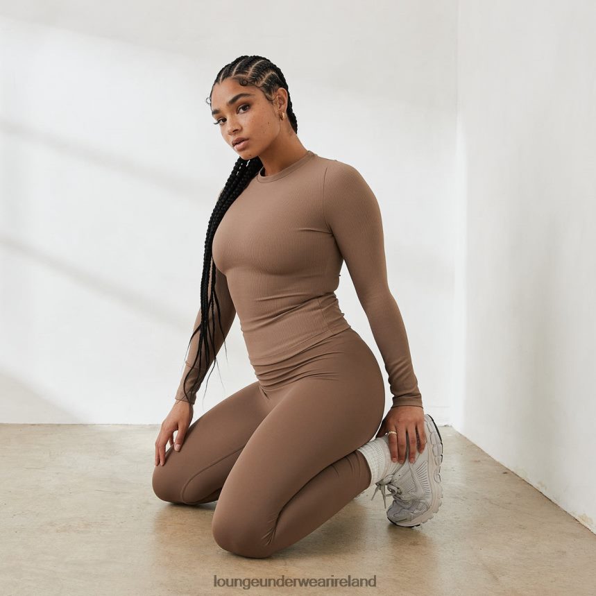 Lounge Apparel Women Essential Ribbed Long Sleeve Top F2H42Z843 Coffee