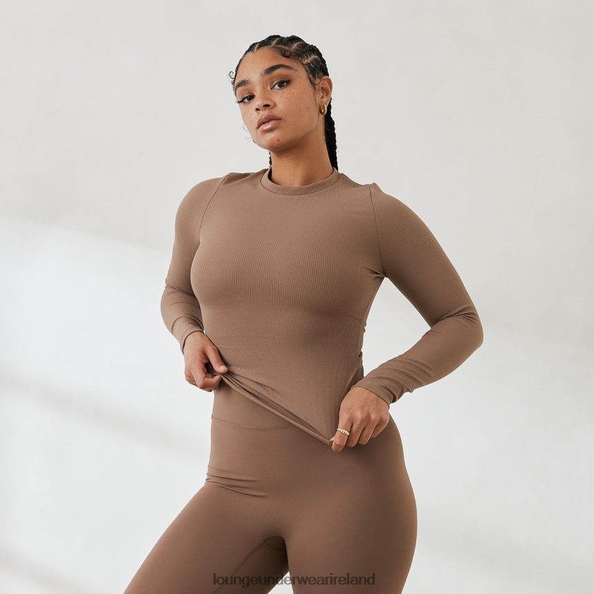 Lounge Apparel Women Essential Ribbed Long Sleeve Top F2H42Z843 Coffee