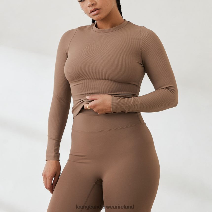 Lounge Apparel Women Essential Ribbed Long Sleeve Top F2H42Z843 Coffee