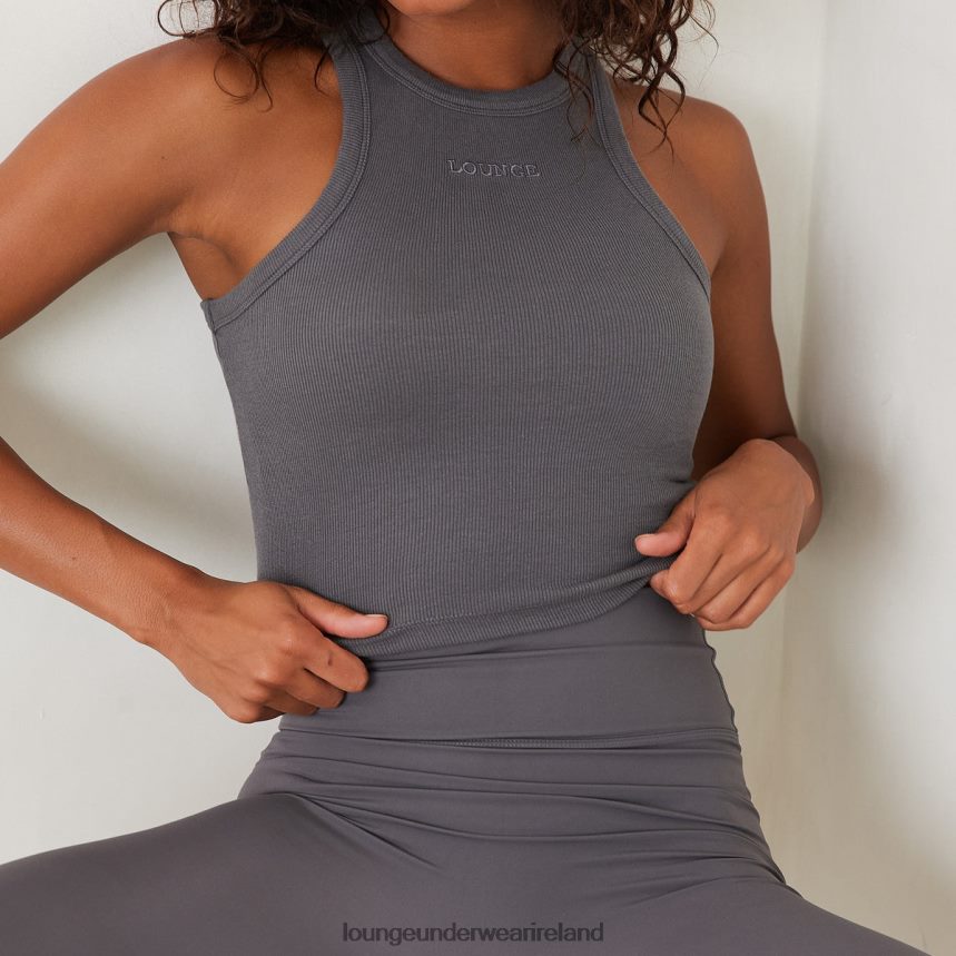 Lounge Apparel Women Essential Ribbed Racerback Top F2H42Z838 Charcoal