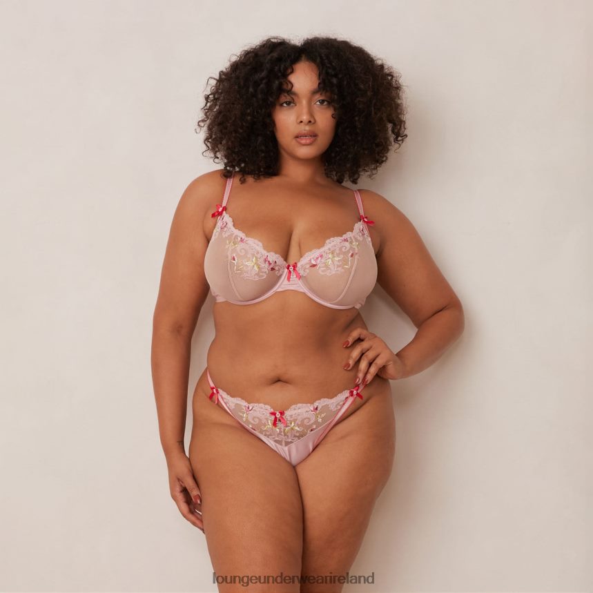 Lounge Underwear Women Bloom Embroidered Balcony Bra & G-string/Briefs Set F2H42Z109 Pink