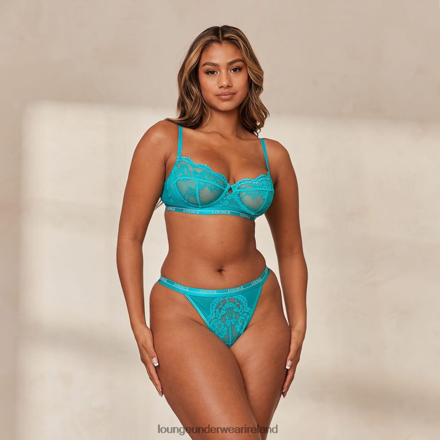 Lounge Underwear Women Blossom Balcony Bra & Thong Set F2H42Z26 Teal