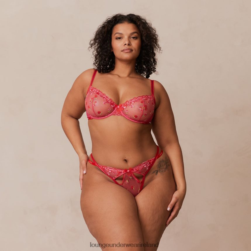 Lounge Underwear Women Blush Embroidered Balcony Bra & G-string/Briefs Set F2H42Z83 Hot Pink