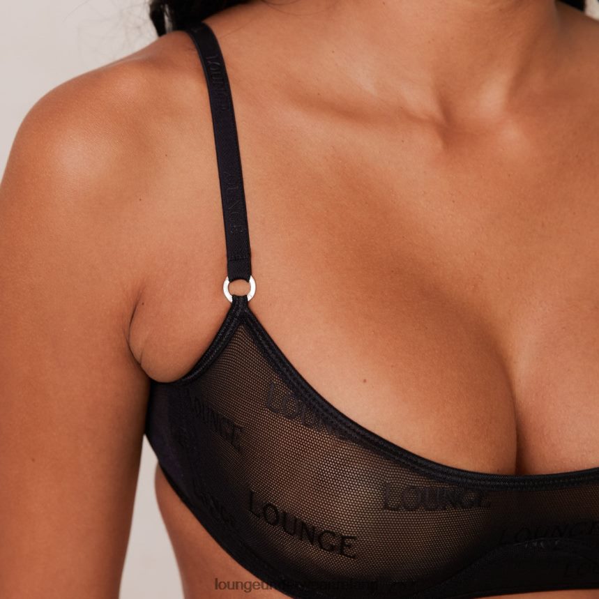 Lounge Underwear Women Bold Mesh Bra & Thong/Briefs Set F2H42Z36 Black