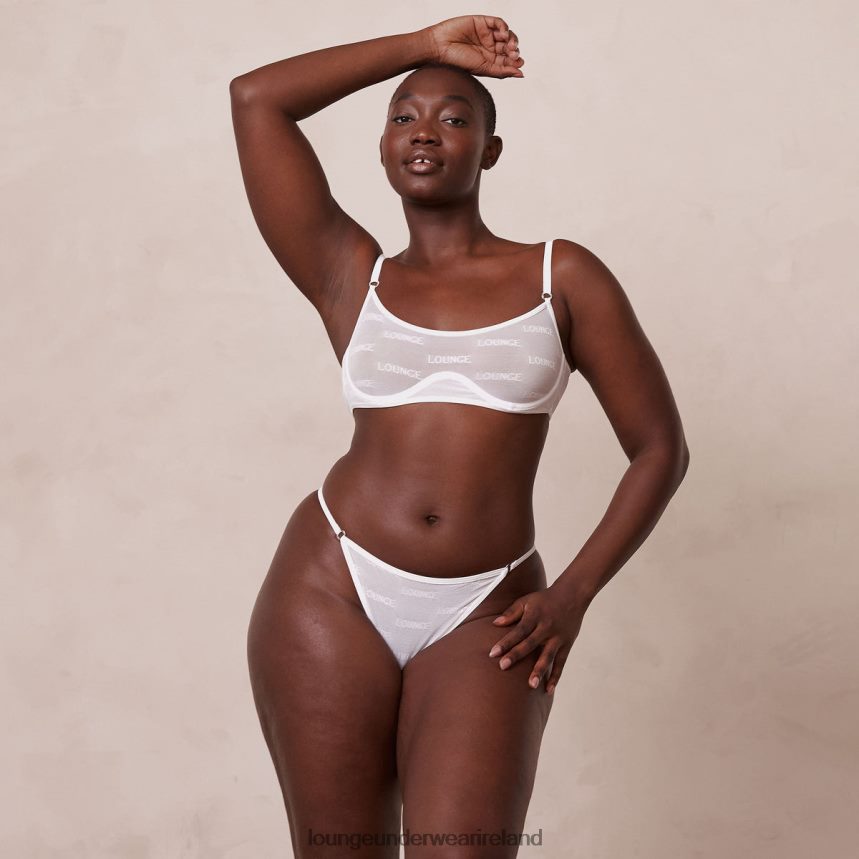 Lounge Underwear Women Bold Mesh Bra & Thong/Briefs Set F2H42Z41 White