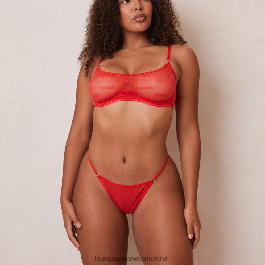 Lounge Underwear Women Bold Mesh Bra & Thong/Briefs Set F2H42Z48 Red