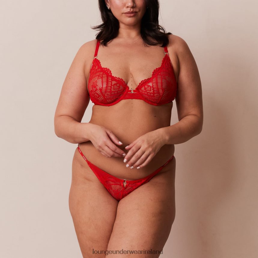 Lounge Underwear Women Charmed Balcony Bra & Thong/Briefs Set F2H42Z47 Red