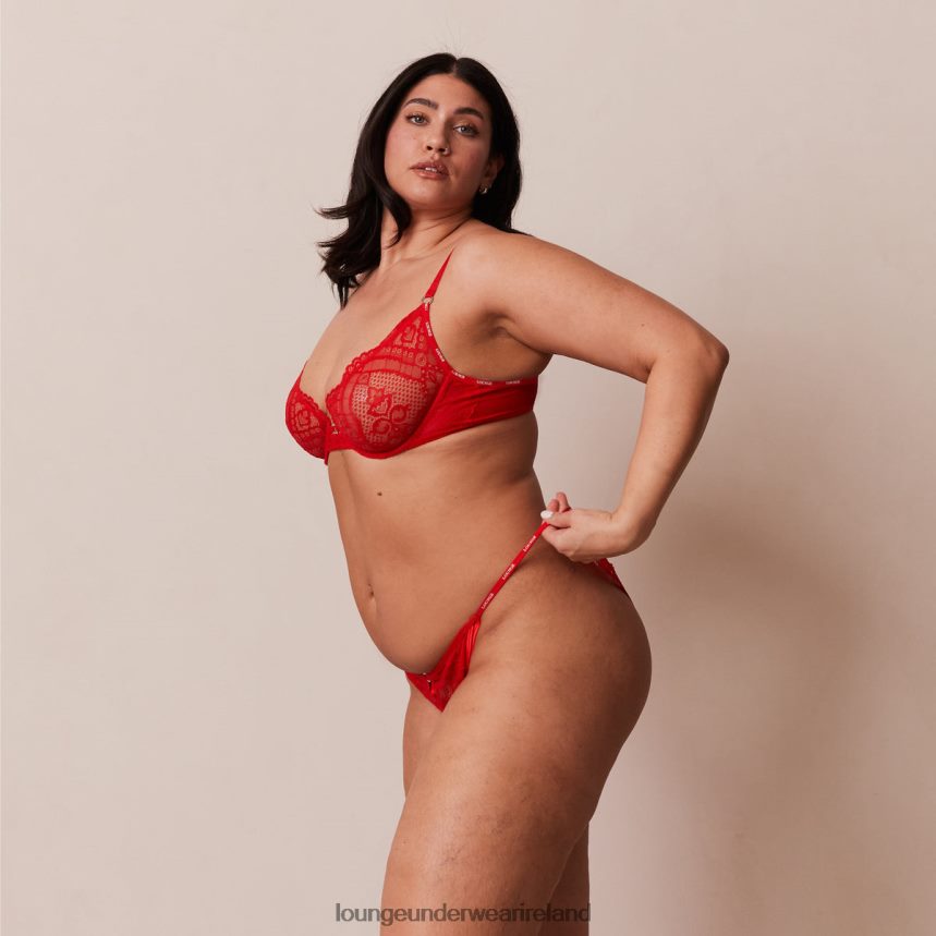 Lounge Underwear Women Charmed Balcony Bra & Thong/Briefs Set F2H42Z47 Red