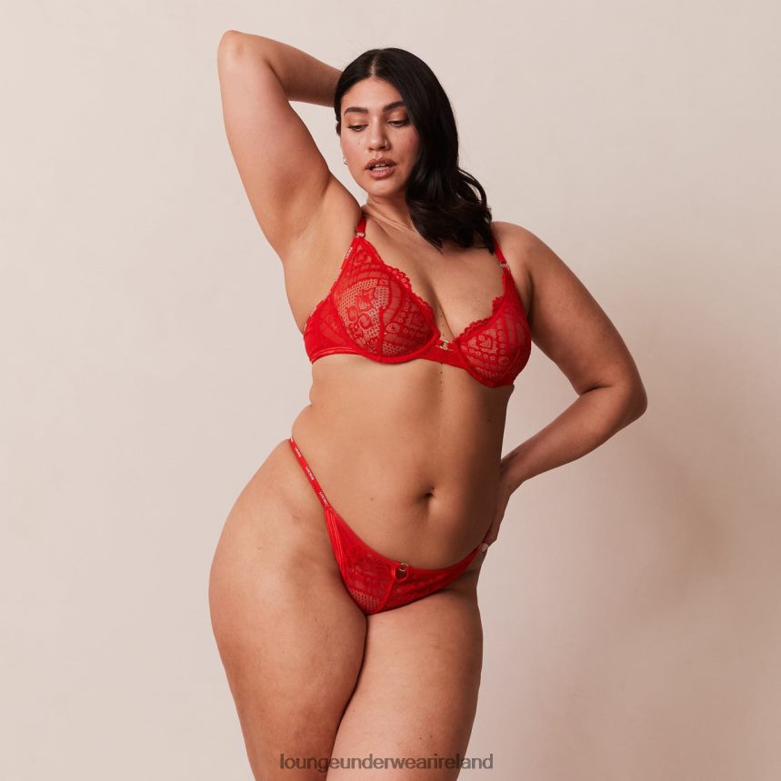 Lounge Underwear Women Charmed Balcony Bra & Thong/Briefs Set F2H42Z47 Red