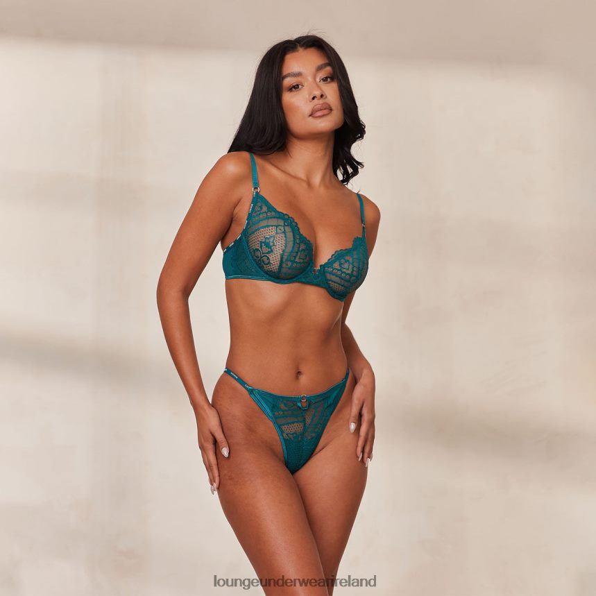 Lounge Underwear Women Charmed Balcony Bra & Thong/Briefs Set F2H42Z7 Turquoise