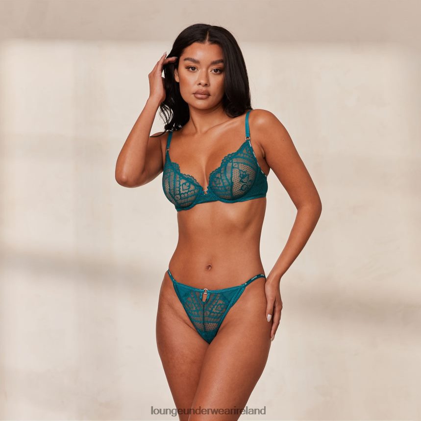 Lounge Underwear Women Charmed Balcony Bra & Thong/Briefs Set F2H42Z7 Turquoise