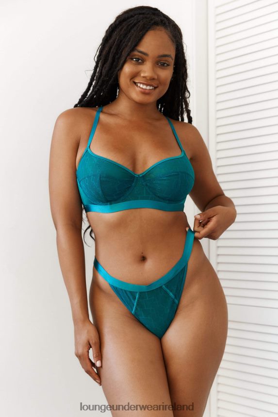 Lounge Underwear Women Chic Balcony Bra & Thong Set F2H42Z92 Turquoise