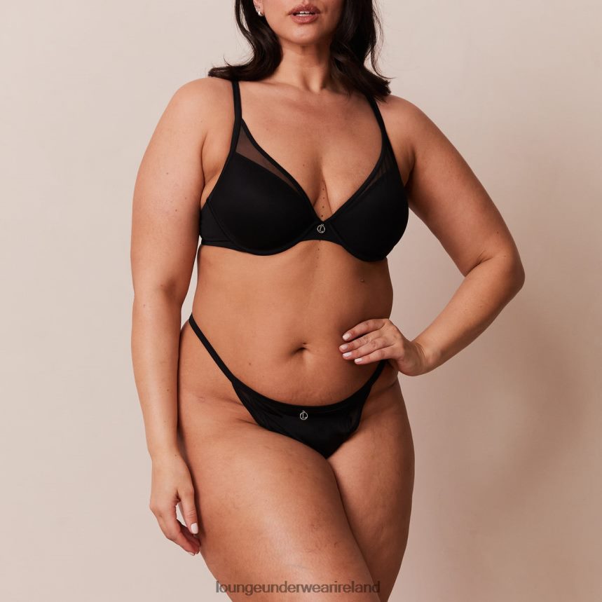 Lounge Underwear Women Classic Plunge T-shirt Bra & Thong/Briefs Set F2H42Z91 Black