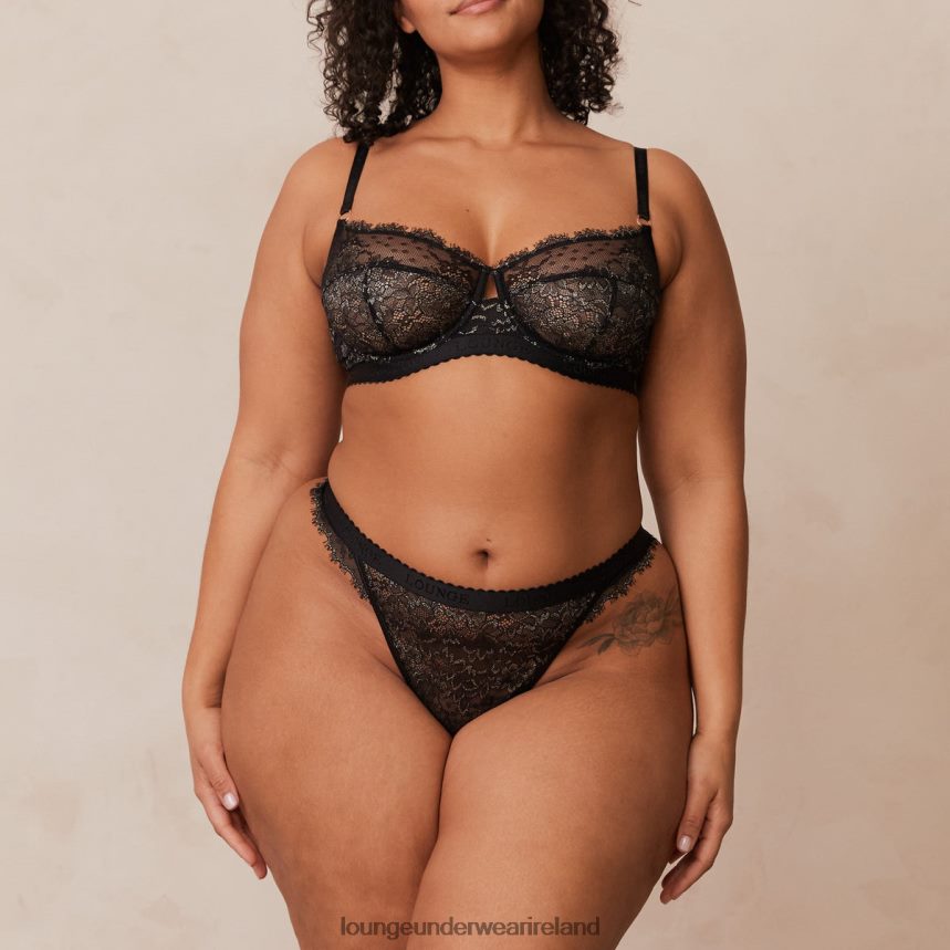 Lounge Underwear Women Desire Balcony Bra & Thong/Briefs Set F2H42Z22 Black