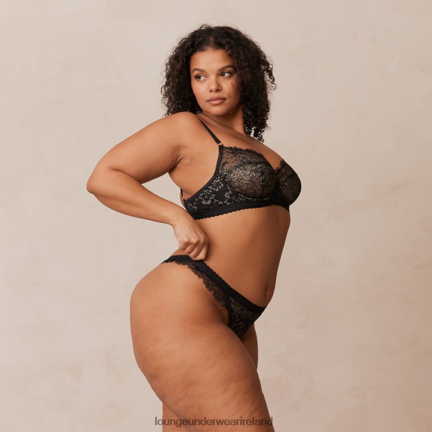 Lounge Underwear Women Desire Balcony Bra & Thong/Briefs Set F2H42Z22 Black