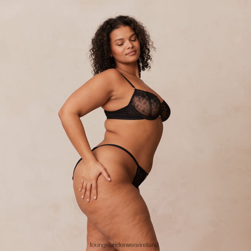 Lounge Underwear Women Flirt Balcony Bra & G-string/Briefs Set F2H42Z108 Black