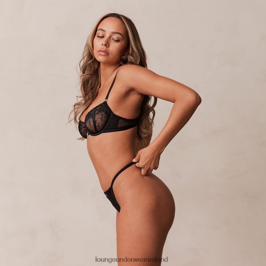 Lounge Underwear Women Flirt Balcony Bra & G-string/Briefs Set F2H42Z108 Black