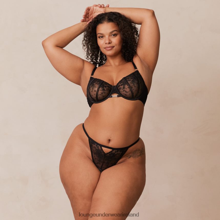 Lounge Underwear Women Flirt Balcony Bra & G-string/Briefs Set F2H42Z108 Black