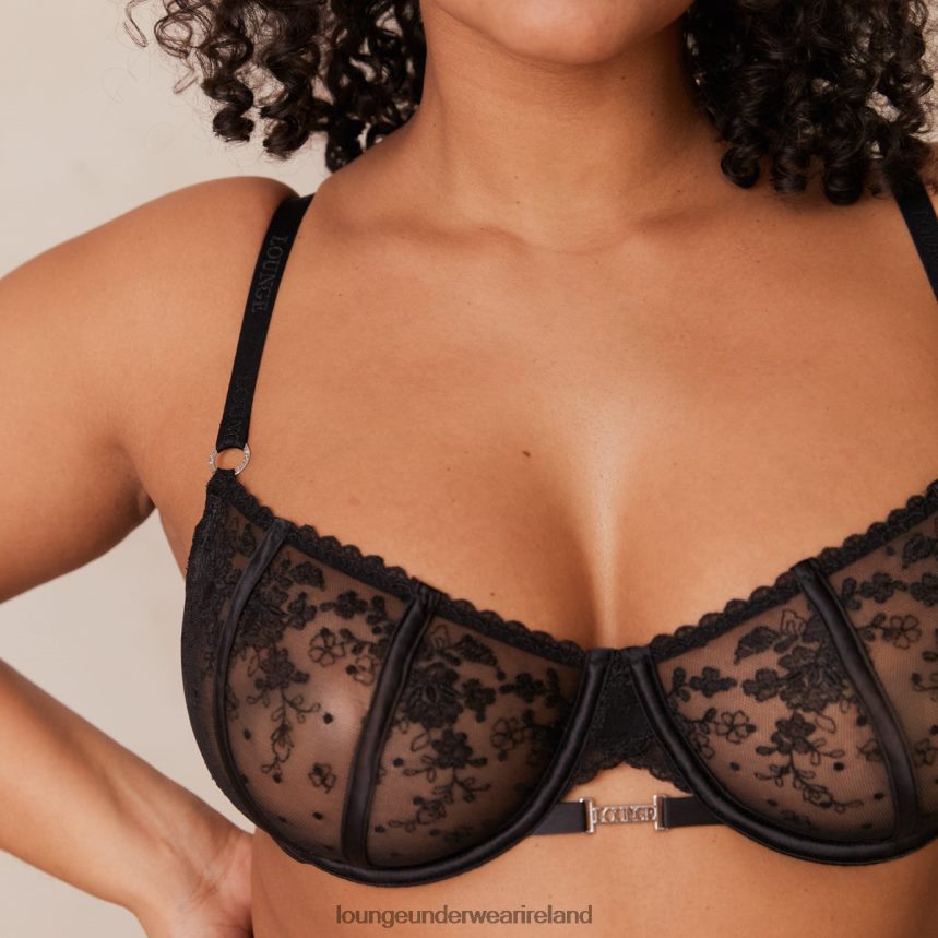 Lounge Underwear Women Flirt Balcony Bra & G-string/Briefs Set F2H42Z108 Black