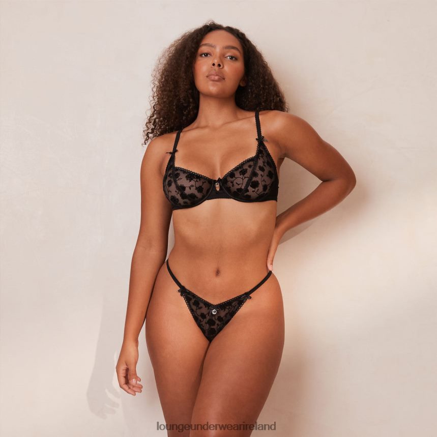 Lounge Underwear Women Flocked Floral Balcony Bra & Thong/Briefs F2H42Z134 Black