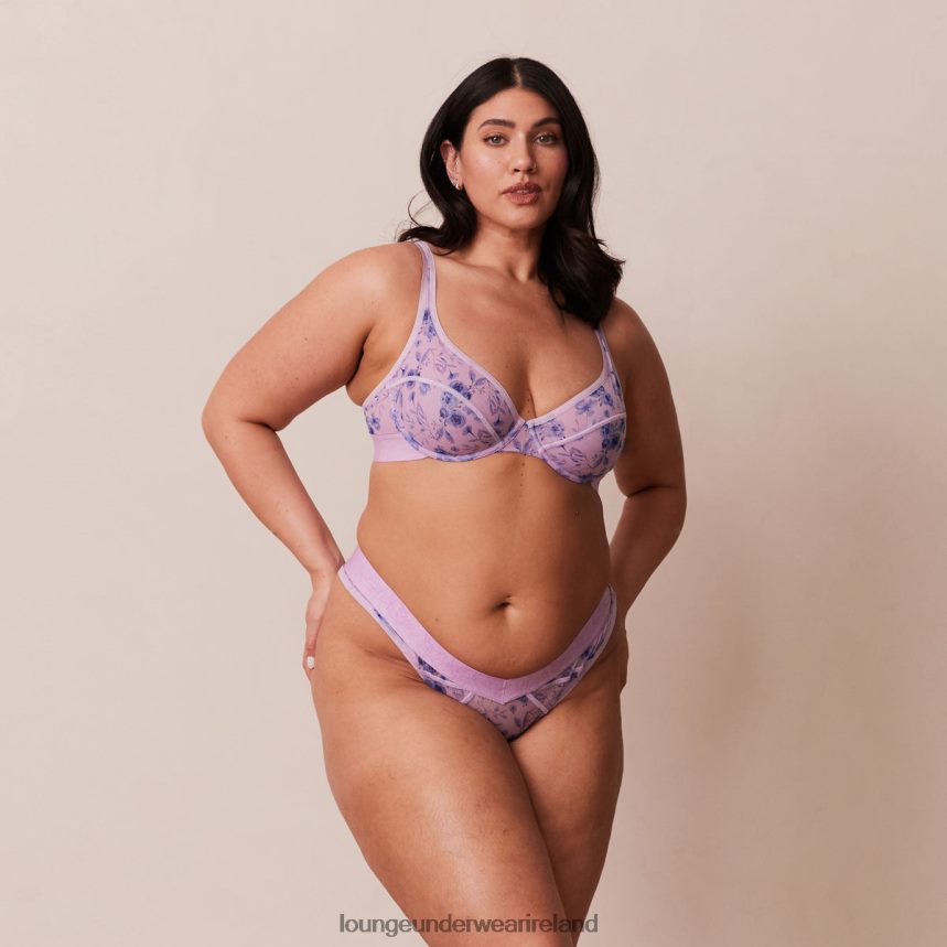 Lounge Underwear Women Floral Mesh Balcony Bra & Thong Set F2H42Z120 Lilac