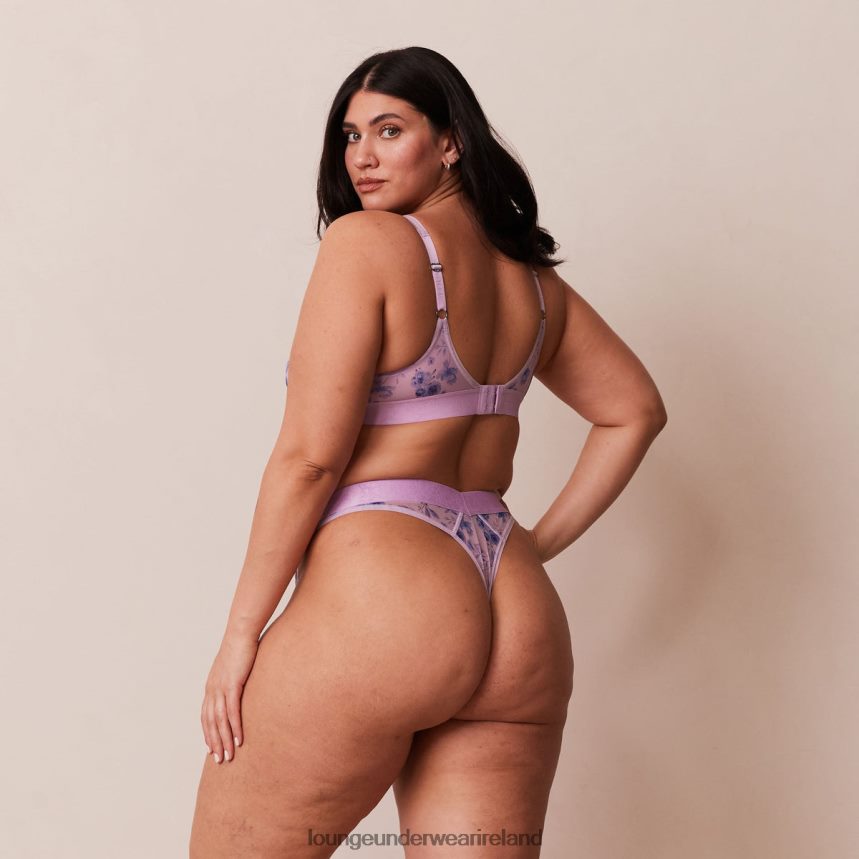 Lounge Underwear Women Floral Mesh Balcony Bra & Thong Set F2H42Z120 Lilac