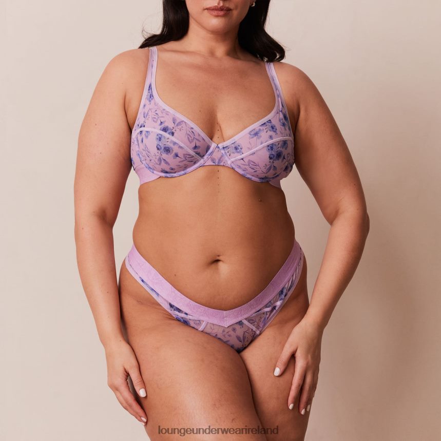 Lounge Underwear Women Floral Mesh Balcony Bra & Thong Set F2H42Z120 Lilac