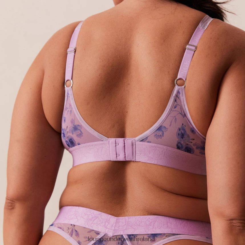 Lounge Underwear Women Floral Mesh Balcony Bra & Thong Set F2H42Z120 Lilac
