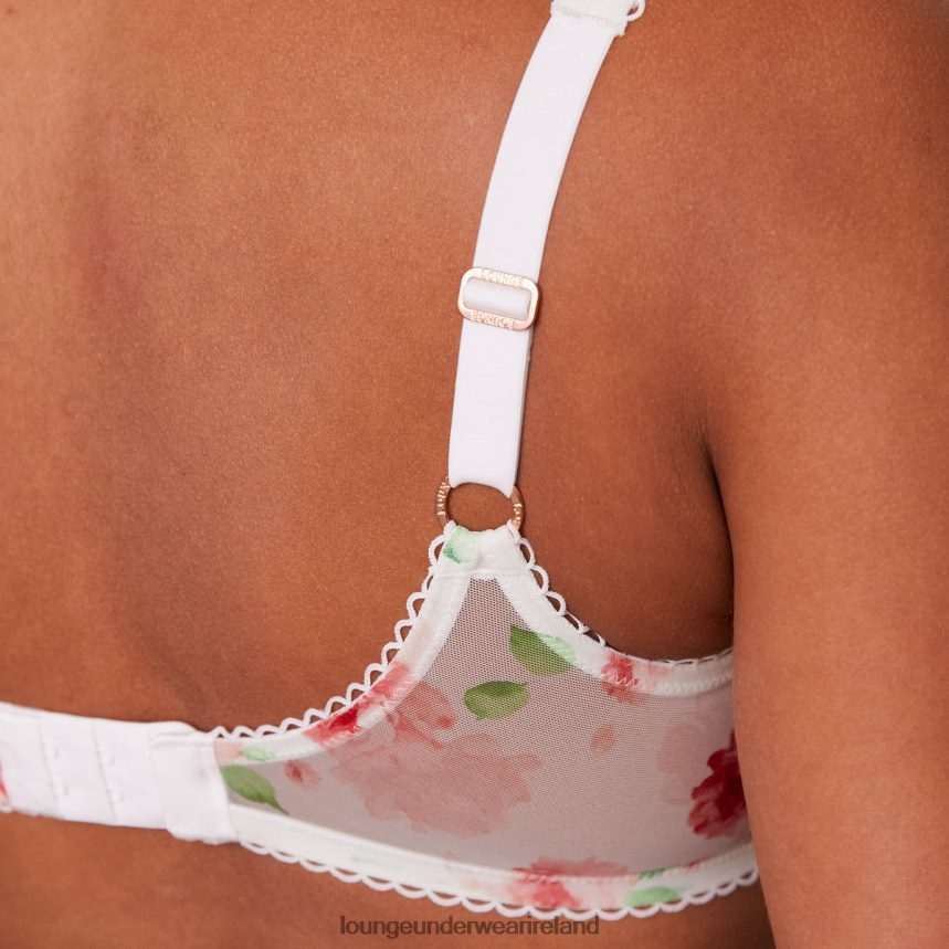 Lounge Underwear Women Floral Mesh Balcony Bra & Thong Set F2H42Z27 White