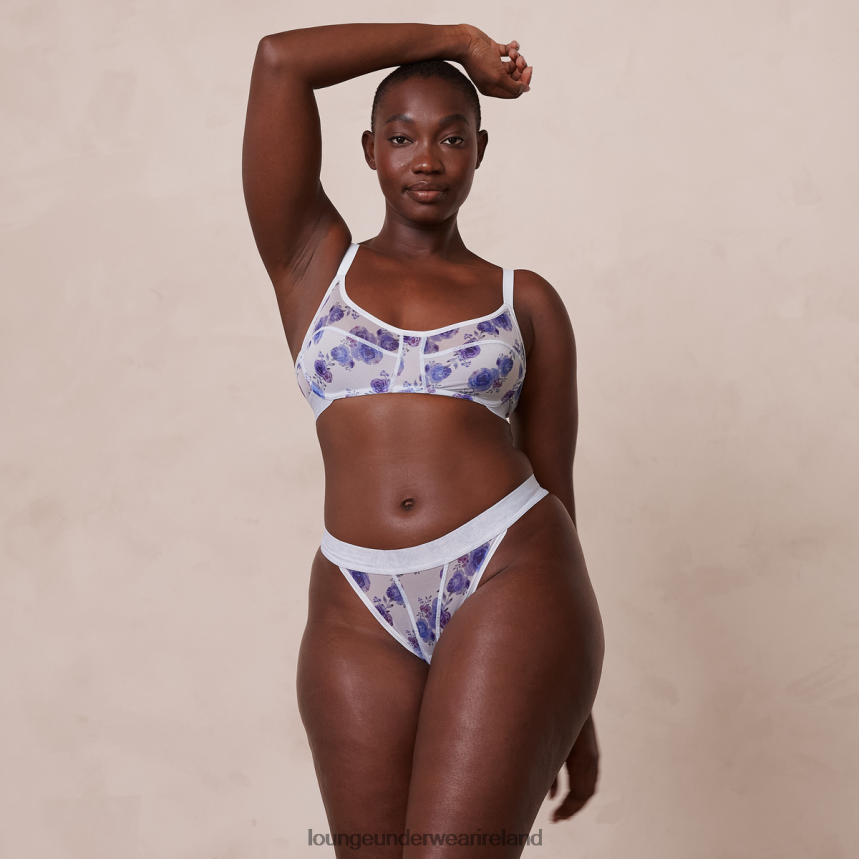 Lounge Underwear Women Floral Mesh Bra & Thong Set F2H42Z85 Blue