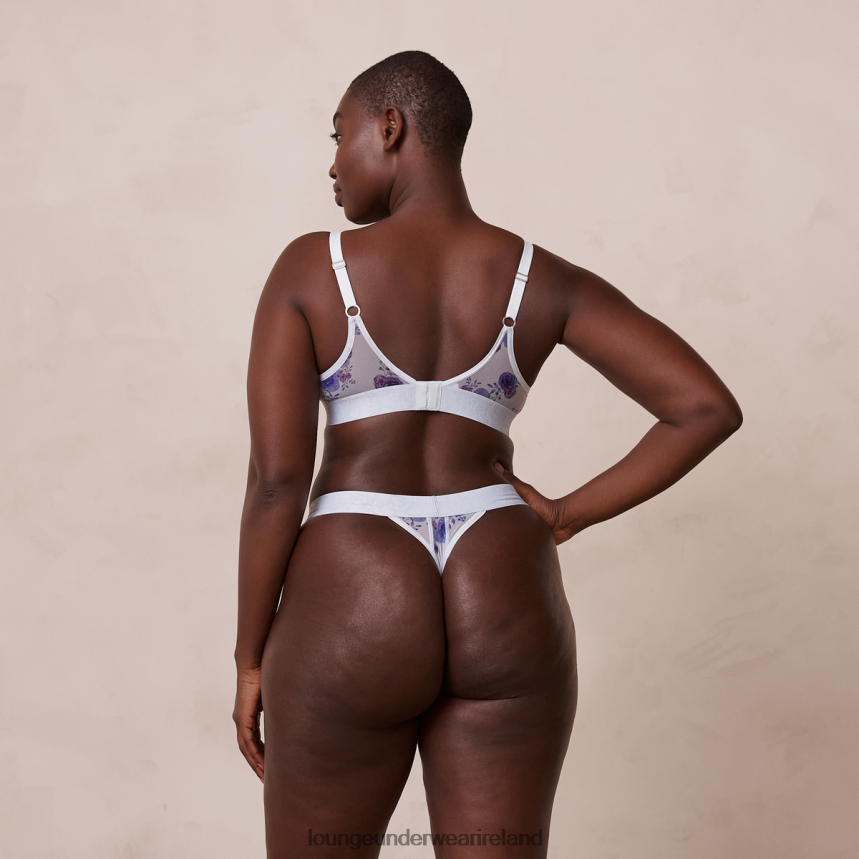 Lounge Underwear Women Floral Mesh Bra & Thong Set F2H42Z85 Blue