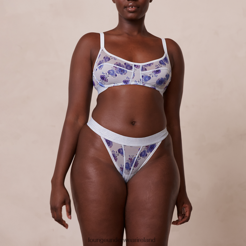 Lounge Underwear Women Floral Mesh Bra & Thong Set F2H42Z85 Blue