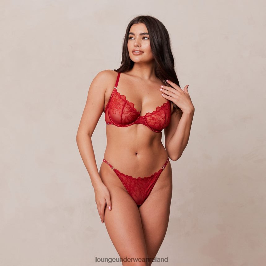 Lounge Underwear Women Illustration Balcony Bra & Thong/Briefs Set F2H42Z14 Maroon