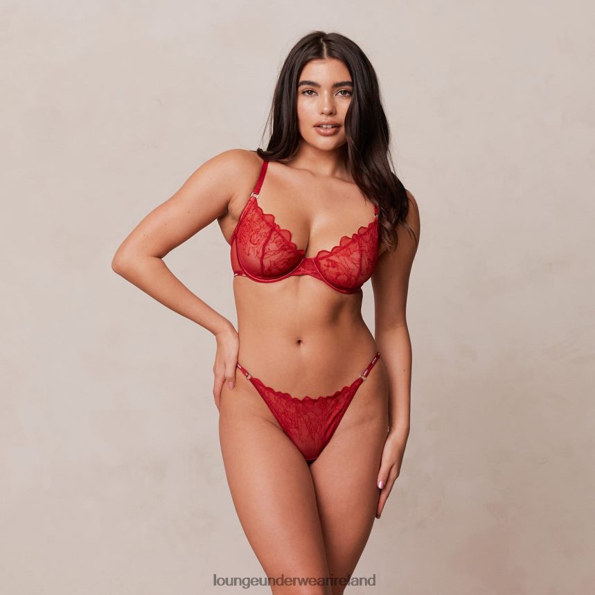 Lounge Underwear Women Illustration Balcony Bra & Thong/Briefs Set F2H42Z14 Maroon